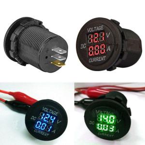 2in1 Car Motorcycle LED Digital Voltmeter Ammeter Voltage Meter DC 12V-24V Round